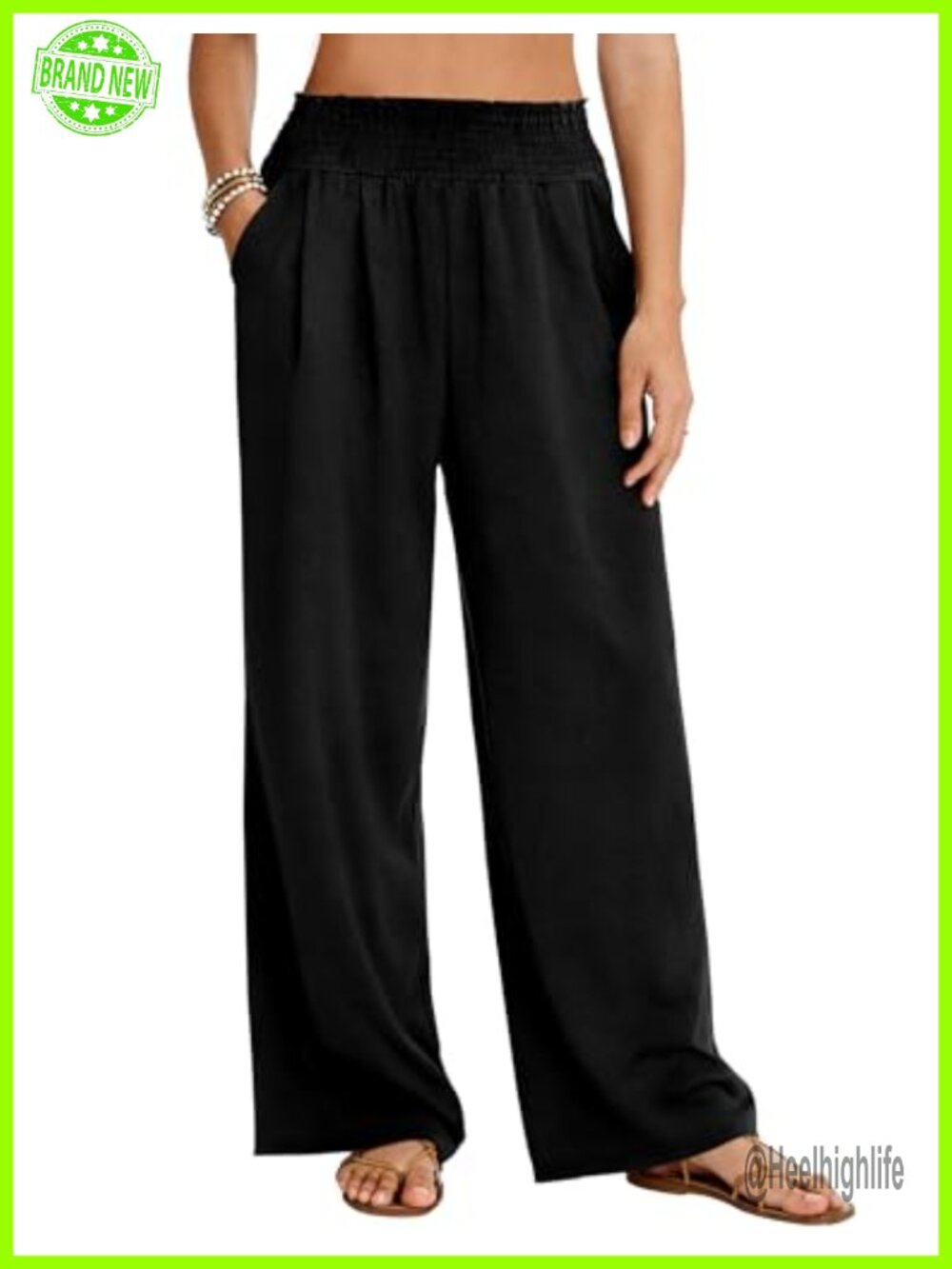 LOMON Palazzo Pants Women Wide Leg High Waist Elastic Waist Beach Casual